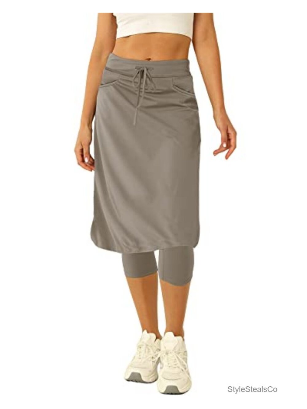Women's Knee-Length Tennis Skort with Built-in Leggings, 2 Pockets, Athletic